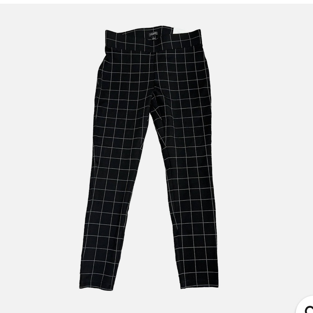 (3/$25) ANN TAYLOR Black and White Grid Check Pull-On Legging Pants Size L